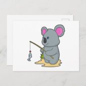 Koala als Fisher mit Angelstab und Fisch Postkarte (Vorne/Hinten)