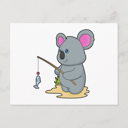 Koala als Fisher mit Angelstab und Fisch Postkarte (Vorderseite)