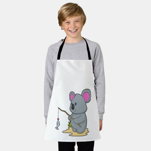 Koala als Fisher mit Angelstab und Fisch Schürze (Getragen)
