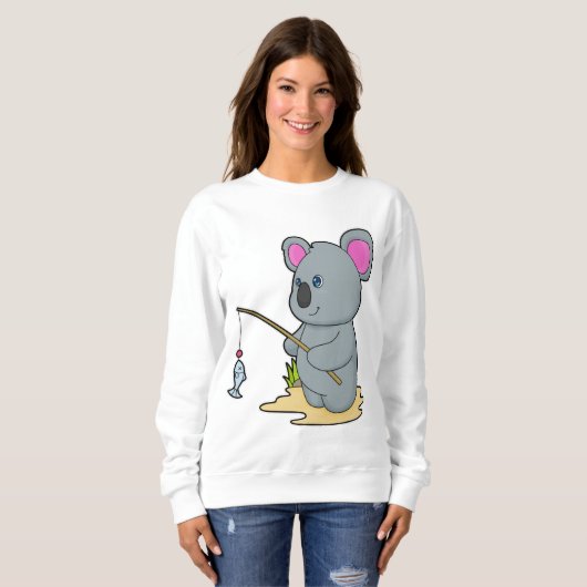 Koala als Fisher mit Angelstab und Fisch Sweatshirt (Vorne ganz)