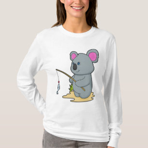 Koala als Fisher mit Angelstab und Fisch T-Shirt