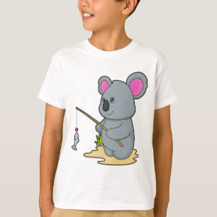 Koala als Fisher mit Angelstab und Fisch T-Shirt