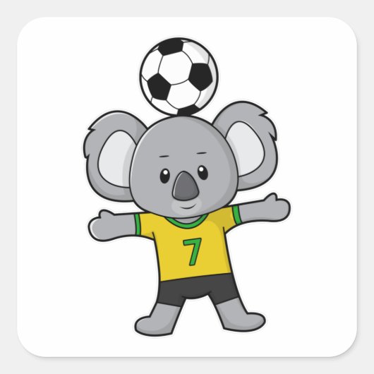 Koala als Fußballspieler mit Fußball Quadratischer Aufkleber (Vorderseite)