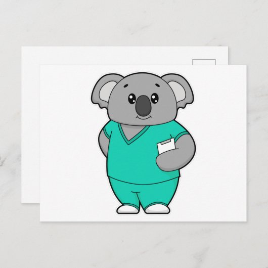 Koala als Krankenschwester mit Notepad Postkarte (Vorne/Hinten)