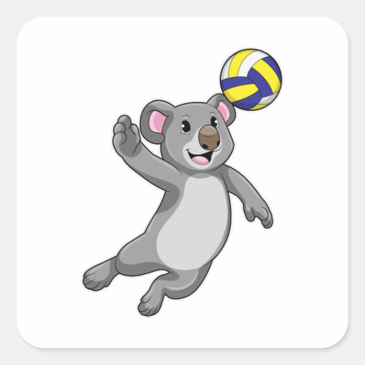 Koala als Volleyballspieler mit Volleyball Quadratischer Aufkleber (Vorderseite)