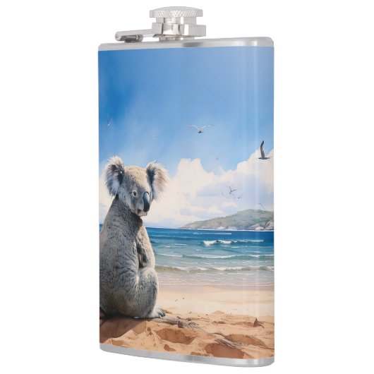 Koala am Sandstrand Flachmann (Links)