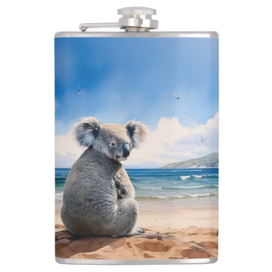 Koala am Sandstrand Flachmann (Vorderseite)