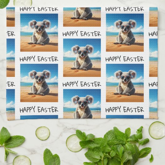 Koala am Sandstrand Happy Oaster Geschirrtuch (Gefaltet)
