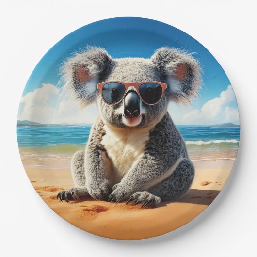 Koala am Sandstrand Pappteller (Vorderseite)