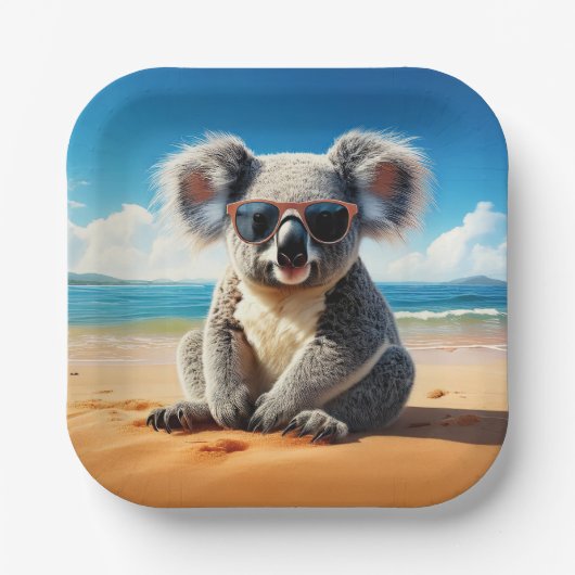 Koala am Sandstrand Pappteller (Vorderseite)
