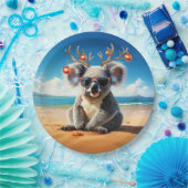 Koala am Strand mit Geweih und Christbaumschmuck Pappteller (Party)