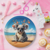 Koala am Strand mit Geweih und Christbaumschmuck Pappteller (Party)