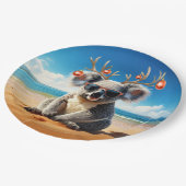 Koala am Strand mit Geweih und Christbaumschmuck Pappteller (Schrägansicht)
