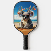 Koala am Strand mit Geweih und Schmuck Pickleball Schläger (Vorderseite)