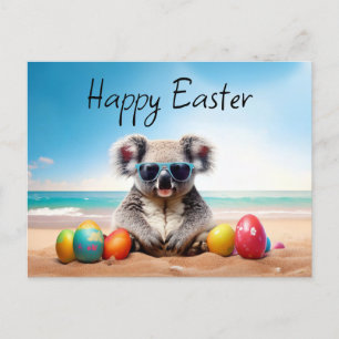 Koala am Strand mit Ostereiern Frohe Ostern Feiertagspostkarte