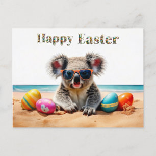 Koala am Strand mit Ostereiern Frohe Ostern Feiertagspostkarte