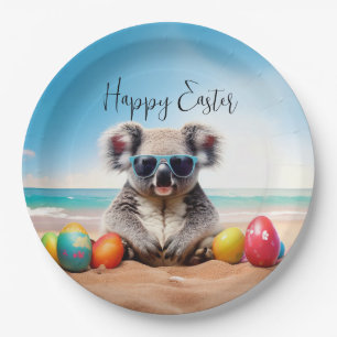 Koala am Strand mit Ostereiern Frohe Ostern Pappteller