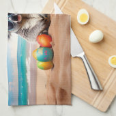 Koala am Strand mit Ostereiern Happy Oaster Geschirrtuch (Viertel Falte)