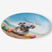 Koala am Strand mit Ostereiern Happy Oaster Pappteller (Schrägansicht)