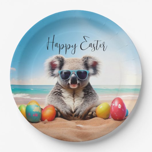 Koala am Strand mit Ostereiern Happy Oaster Pappteller (Vorderseite)