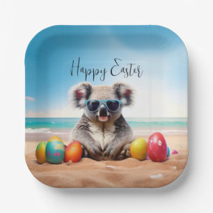 Koala am Strand mit Ostereiern Happy Oaster Pappteller