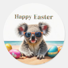 Koala am Strand mit Ostereiern Happy Oaster Runder Aufkleber