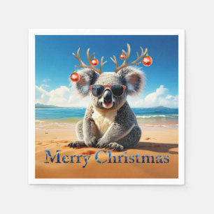 Koala an einem sandigen Strand Frohe Weihnachten Serviette