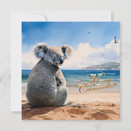 Koala an einem Sandstrand Frohe Weihnachten (Vorderseite)