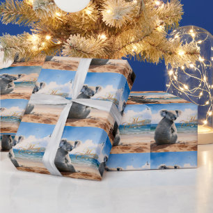 Koala an einem Sandstrand Frohe Weihnachten Geschenkpapier