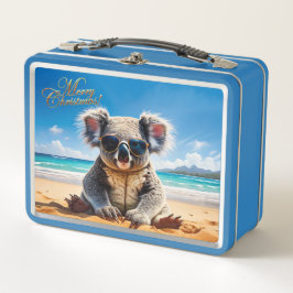 Koala an einem Sandstrand Frohe Weihnachten Metall Brotdose