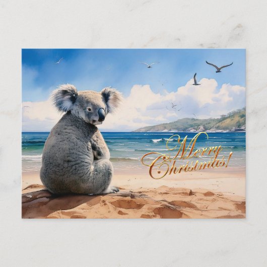 Koala an einem Sandstrand Frohe Weihnachten Postkarte (Vorderseite)