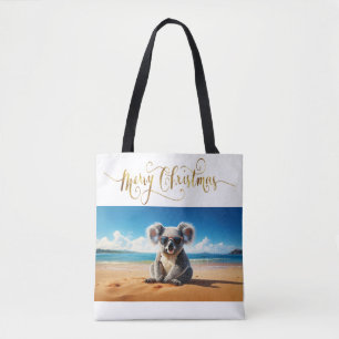 Koala an einem Sandstrand Frohe Weihnachten Tasche