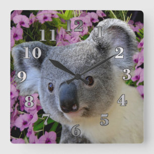 Koala and Orchids Quadratische Wanduhr