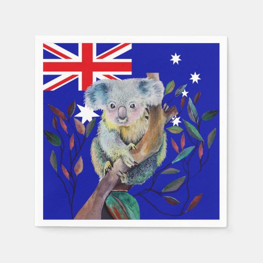 Koala Aquarellgummi-Baum Australische Flagge Serviette (Vorderseite)