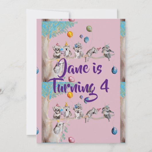 Koala Art Watercolor Girls Einladung zum Geburtsta (Vorderseite)