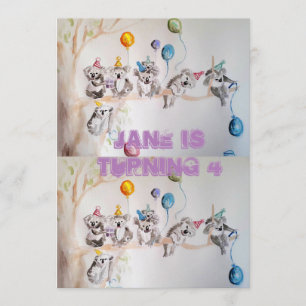 Koala Art Watercolor Girls zum Geburtstag Einladun Einladung
