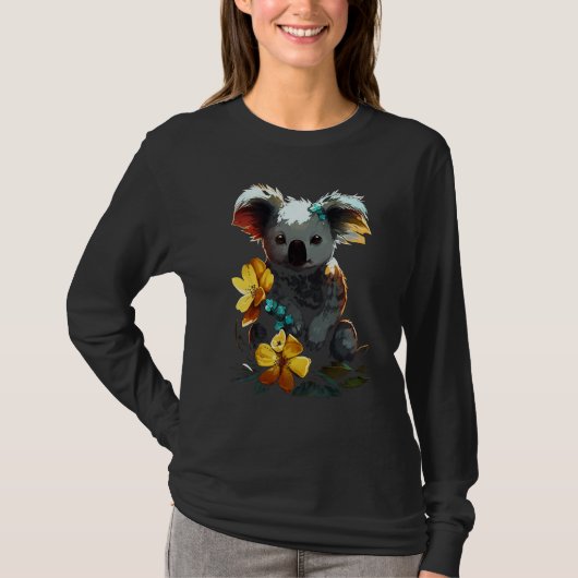 Koala Artwork Flowers Animal Motif Koala T-Shirt (Vorderseite)