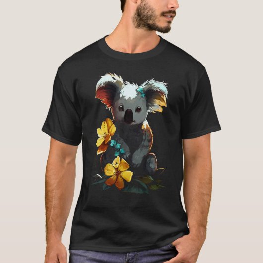 Koala Artwork Flowers Animal Motif Koala T-Shirt (Vorderseite)