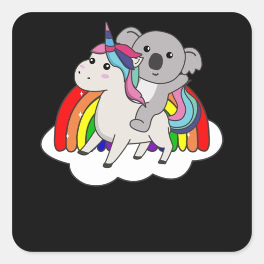 Koala auf einhornigen Regenbogentieren Niedlich Ko Quadratischer Aufkleber (Vorderseite)