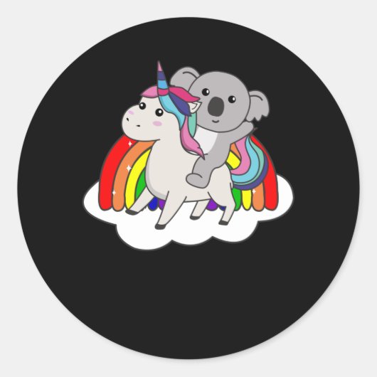 Koala auf einhornigen Regenbogentieren Niedlich Ko Runder Aufkleber (Vorderseite)
