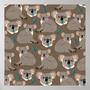 Koala auf neutralem braunem Hintergrund nahtlos Vi Poster