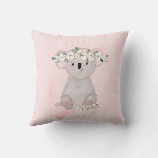 Koala Baby Animal Niedlich Pink Floral Kinderzimme Kissen (Rückseite)