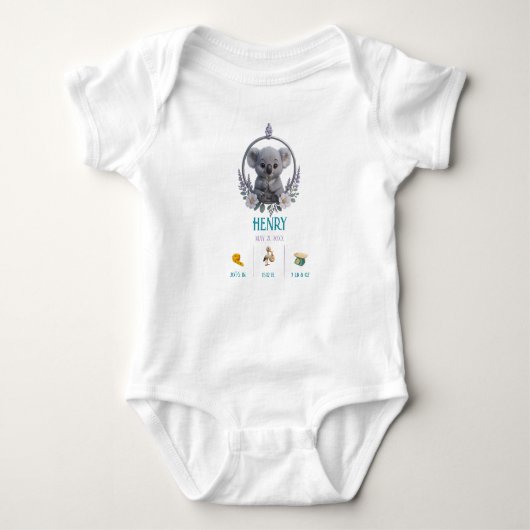 Koala Baby Onesie – Personalized Birth Stats Baby Strampler (Vorderseite)