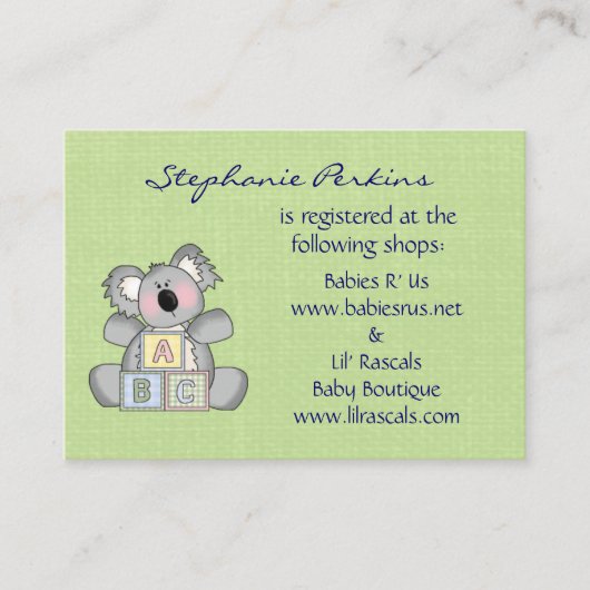Koala Baby Registry Cards Begleitkarte (Vorderseite)