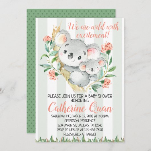 Koala Baby Shower Einladung (Vorne/Hinten)