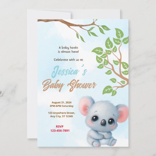 Koala Baby Shower Einladung (Vorderseite)