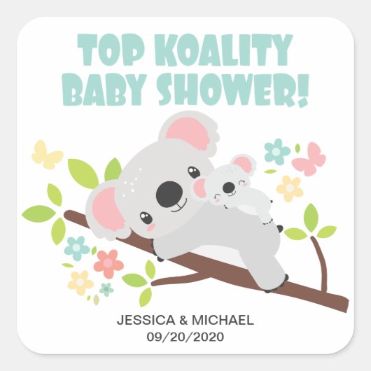 Koala Babydusche niedlich Mama und Baby Top Koalit Quadratischer Aufkleber (Vorderseite)