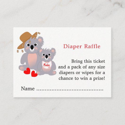 Koala Babydusche Niedliche Windeln Raffle Ticket Begleitkarte (Vorderseite)