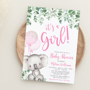 Koala Balloons Eucalyptus Girl Baby Shower Einladung