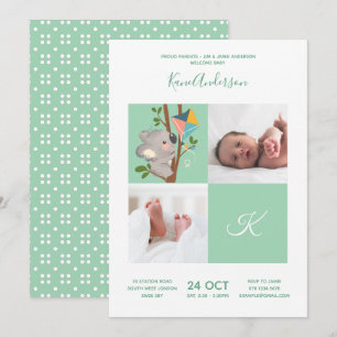 Koala Bär • Alphabet Monogram süße Babyparty Einladung